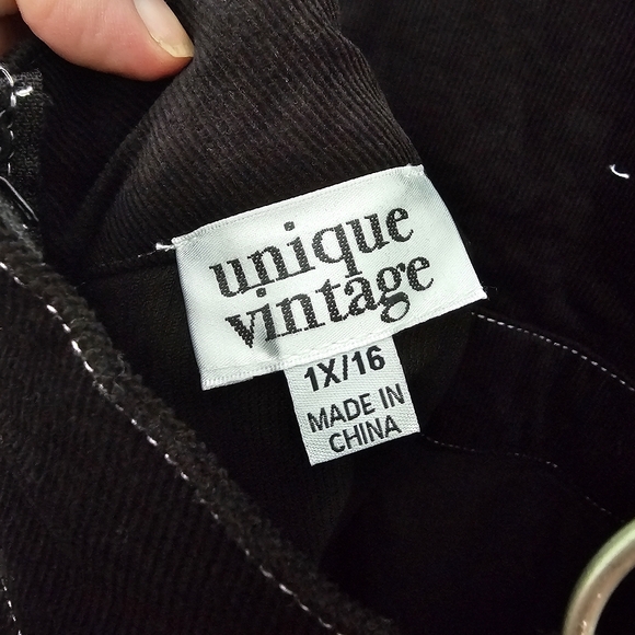 Unique Vintage 1960s Black Corduroy Brionne Pinafore Skirt 1X 16 - Picture 7 of 10